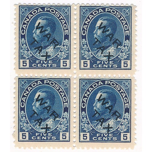 586 - Canada. 1915 War Tax 5c blue, UM block of four. (SG 225) Cat £520