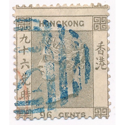 592 - Hong Kong. 1863-71 96c brownish grey watermark inverted, good used. (SG 19w) Cat £200