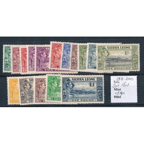 600 - Sierra Leone. 1938-44 set to £1, M. (SG 188-200) Cat £140