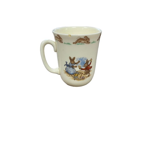 112 - Royal Doulton Bunnykins Childs Dinner Service to include two-handled cups (4), mugs (4, 3 are damage... 