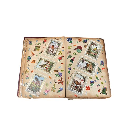 728 - Victorian scrap book with 70+ pages of colour cut-outs, greetings cards etc, significant foxing, fro... 