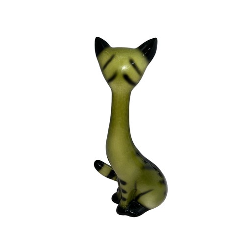 471 - A large green and black Sylvac cat with yellow eyes (3457). Height 34cm.