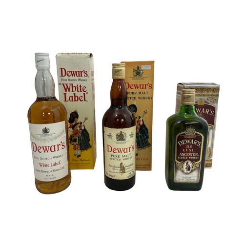 96 - Dewar's Scotch Whisky range of 3 boxed bottles with 