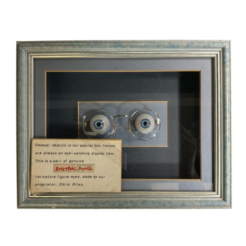 561 - A pair of genuine Spitting Image caricature figure spectacled eyes made by Chris Riley. Framed in a ... 