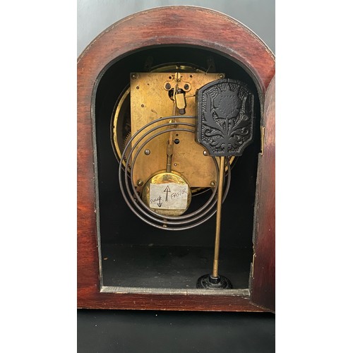 119 - German inlaid wooden mantle clock, width 36cm, depth  12cm, height 24cm.