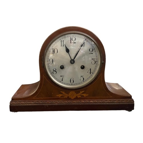 119 - German inlaid wooden mantle clock, width 36cm, depth  12cm, height 24cm.