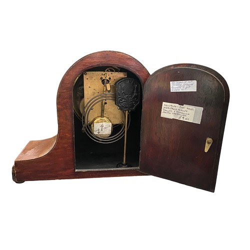 119 - German inlaid wooden mantle clock, width 36cm, depth  12cm, height 24cm.