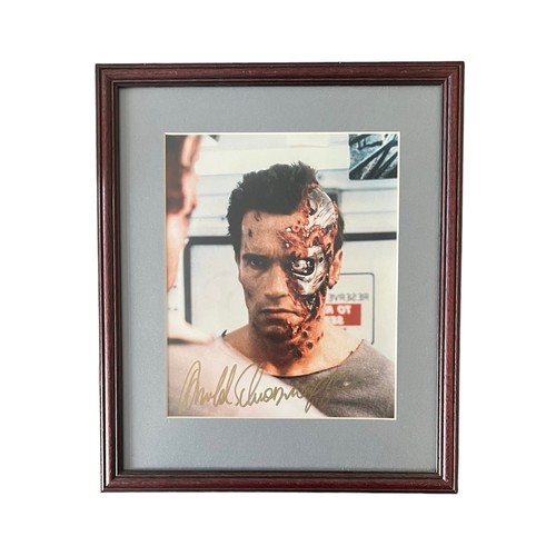 555 - Arnold Schwarzenegger (b.1947) – A framed colour photograph signed by Arnold Schwarzenegger in gold ... 