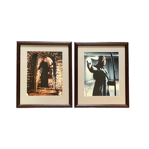 556 - The Matrix – Pair of framed signed photographs of characters from The Matrix to include; a colour ph... 