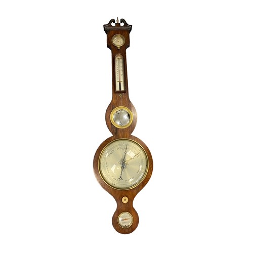 116 - Mahogany wheel barometer, 96cm by 26cm (at widest point).