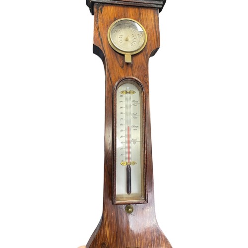 116 - Mahogany wheel barometer, 96cm by 26cm (at widest point).