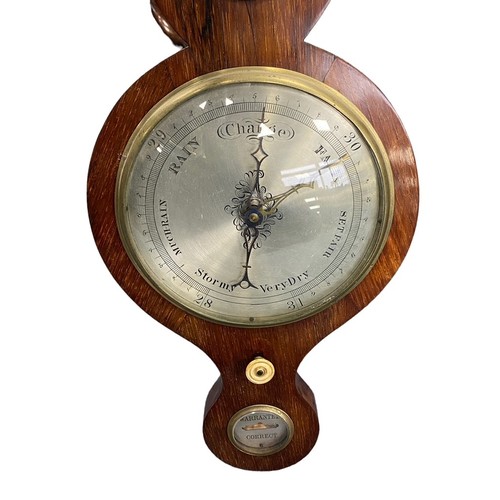 116 - Mahogany wheel barometer, 96cm by 26cm (at widest point).