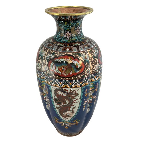 79 - Oriental/Japanese Copper / Bronze Cloisonne or similar enameled vase, unusual style, 46cm in height.