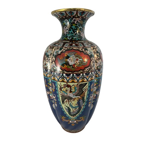 79 - Oriental/Japanese Copper / Bronze Cloisonne or similar enameled vase, unusual style, 46cm in height.