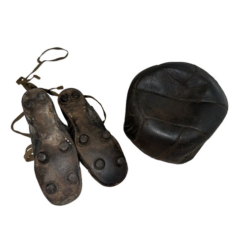 346 - Pair of 1920's football boots & ball attributed to Harold Morris (E.H. Morris), a centre forward who... 