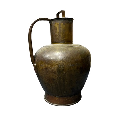 520 - Large brass / copper jug or ewer, with side handle and removable cover, height 57cm, diameter 37cm, ... 