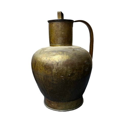 520 - Large brass / copper jug or ewer, with side handle and removable cover, height 57cm, diameter 37cm, ... 