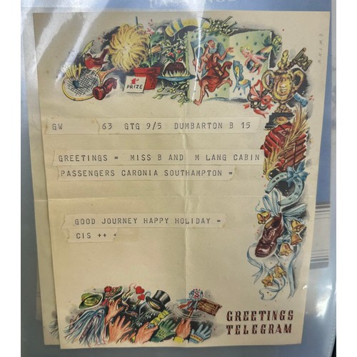 74 - Ocean Liner memorabilia housed in two binders to include menus, lists of passengers etc with; The Cu... 