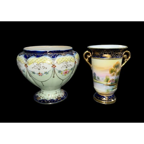 85 - A pair of Oriental ceramic items to include; an early 20th Century hand enamelled and gilt vase mark... 