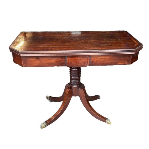 480 - Early 19th Century mahogany cross-banded card table on central column with 4 splayed legs. Width 91c... 