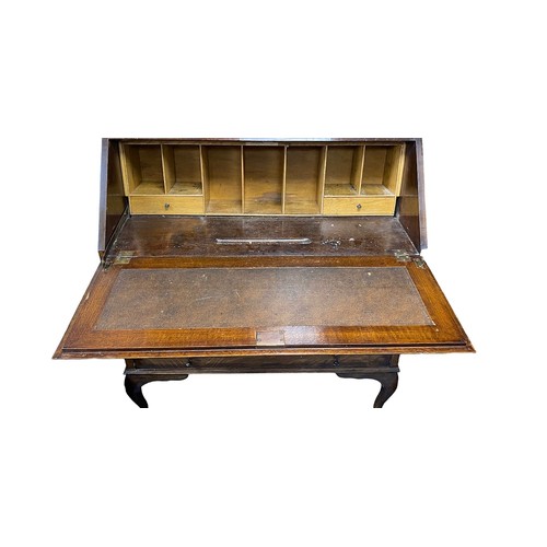 454 - Early 20th Century leaded bureau bookcase, height 206cm, width 90cm, depth 46cm.