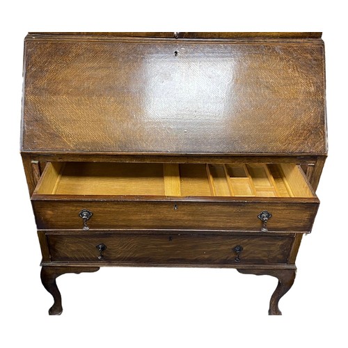 454 - Early 20th Century leaded bureau bookcase, height 206cm, width 90cm, depth 46cm.