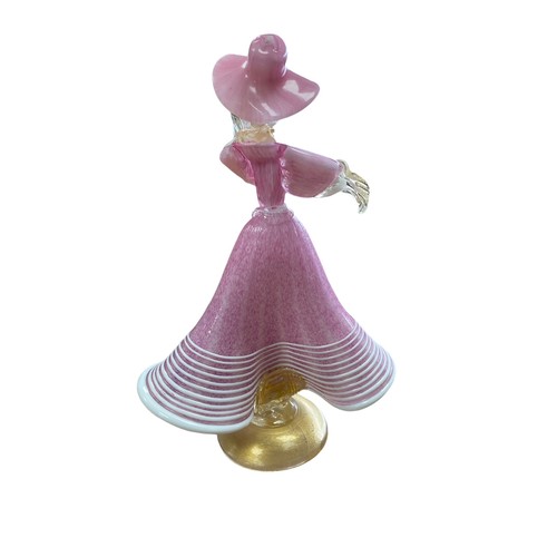 301A - A pair of  Italian pink Murano Glass dancing figurines, on hollow rounded bases with gilt details. H... 