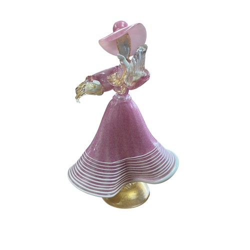 301A - A pair of  Italian pink Murano Glass dancing figurines, on hollow rounded bases with gilt details. H... 