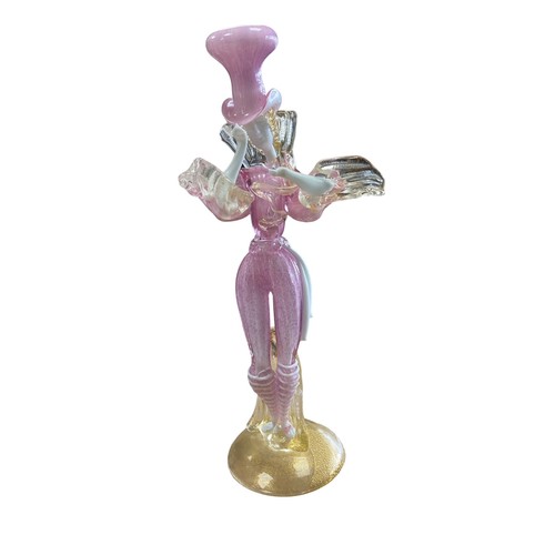 301A - A pair of  Italian pink Murano Glass dancing figurines, on hollow rounded bases with gilt details. H... 