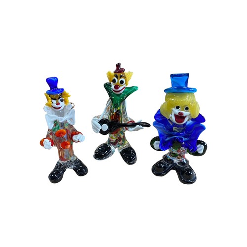 298A - Three Italian Murano Glass studio glass clowns, including guitar player. Heights 20.5cm, 21cm, 22.5c... 