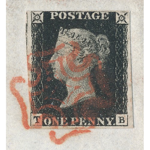 605 - 1840 Penny Black (three margin) on cover, cancelled with Red Maltese Cross cancel in Westminster fol... 