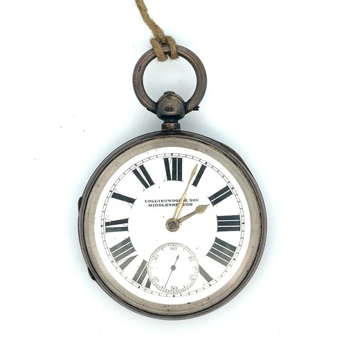 532 - Collingwood & Son Middlesborough; silver cased pocket watch, enamel face that reads ‘Collingwood & S... 