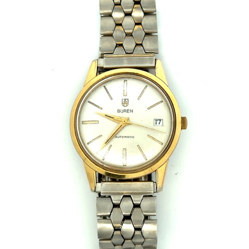 566 - Buren Grand Prix Super Slender Automatic wristwatch with date on face. Reverse reading ‘Buren Grand ... 