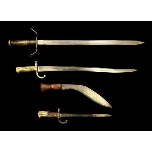 46 - A selection of bladed weapons to include; two bayonets, a Kukri and a further sword. (4)