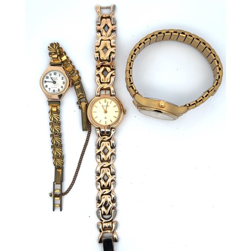 596 - Three watches: a gold plated Accurist watch with gold plated bracelet. Baton hour markers, Japanese ... 