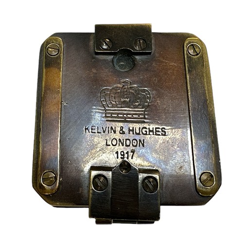 178 - Kelvin & Hughes 1917 brass compass, approx. 5.5 x 5.5 x 3cm when closed, along with bullet case (13.... 