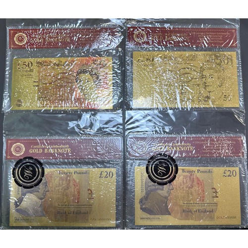 258 - Range of gold banknotes, most sealed in packets with certificate of authenticity declaring 99.9% 24 ... 