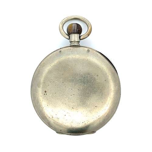 551 - An Omega white faced pocket watch with Roman numerals, two faced, two out of the three hands detache... 