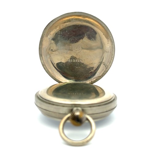 551 - An Omega white faced pocket watch with Roman numerals, two faced, two out of the three hands detache... 