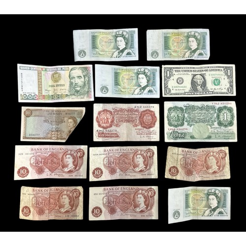 255 - World banknotes (29), in mixed condition with GB O'Brien £1 Y78J, 10/- A76Z, Jersey 10/- B542777, ex... 