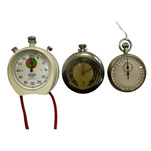 547 - Ingersoll Triumph pocket watch with case, Heuer Trackmaster stopwatch and military stopwatch marked ... 