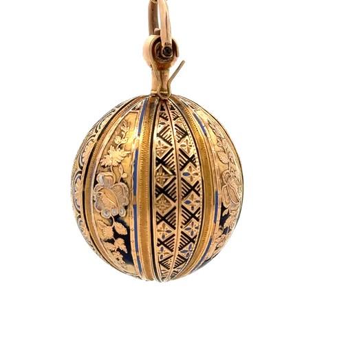 473 - An unmarked gold and enamel orb pendant, the enamel has worn away in places. approx dimensions 42mm ... 