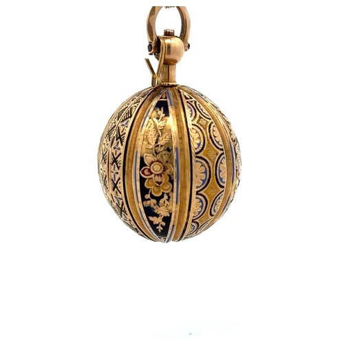 473 - An unmarked gold and enamel orb pendant, the enamel has worn away in places. approx dimensions 42mm ... 