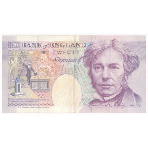 252 - Error: Graham E. A. Kentfield £20 banknote, 25 November 1991, serial number E17 038501, with black p... 