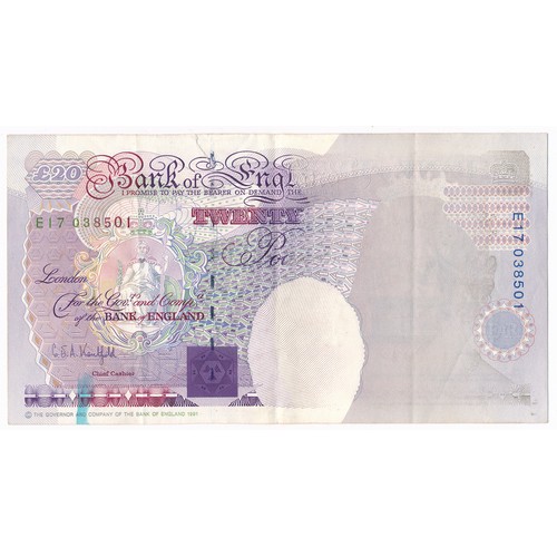 252 - Error: Graham E. A. Kentfield £20 banknote, 25 November 1991, serial number E17 038501, with black p... 