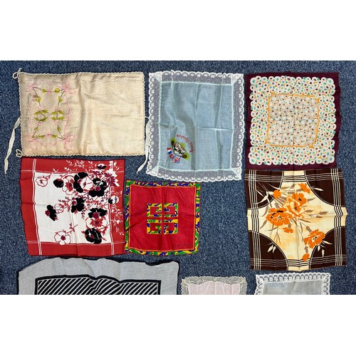 182 - A collection of eleven WWII period silk & lace handkerchiefs, some hand made, one by Givenchy etc, a... 