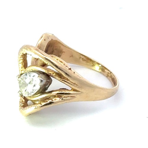 426 - Pear cut diamond ring in unmarked gold (tests as 15ct). Diamond approx 0.45ct. Weight 5g approx. Siz... 