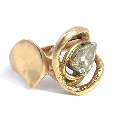 426 - Pear cut diamond ring in unmarked gold (tests as 15ct). Diamond approx 0.45ct. Weight 5g approx. Siz... 