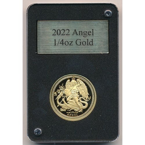 361 - Isle of Man 2022 Angel 1/4oz .999 gold proof coin in presentation case with certificate No.42 of 399... 