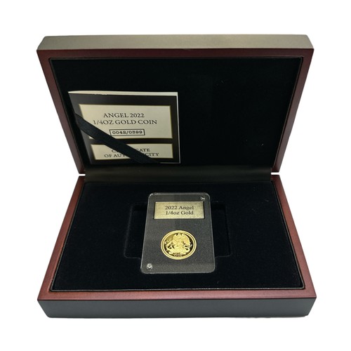 361 - Isle of Man 2022 Angel 1/4oz .999 gold proof coin in presentation case with certificate No.42 of 399... 